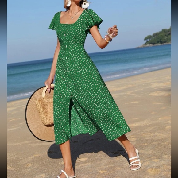 Boho floral print square neck ruffle hem dress - Picture 6 of 6